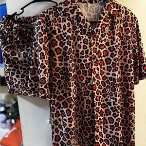 Leopard Print Shirt and Shorts Set